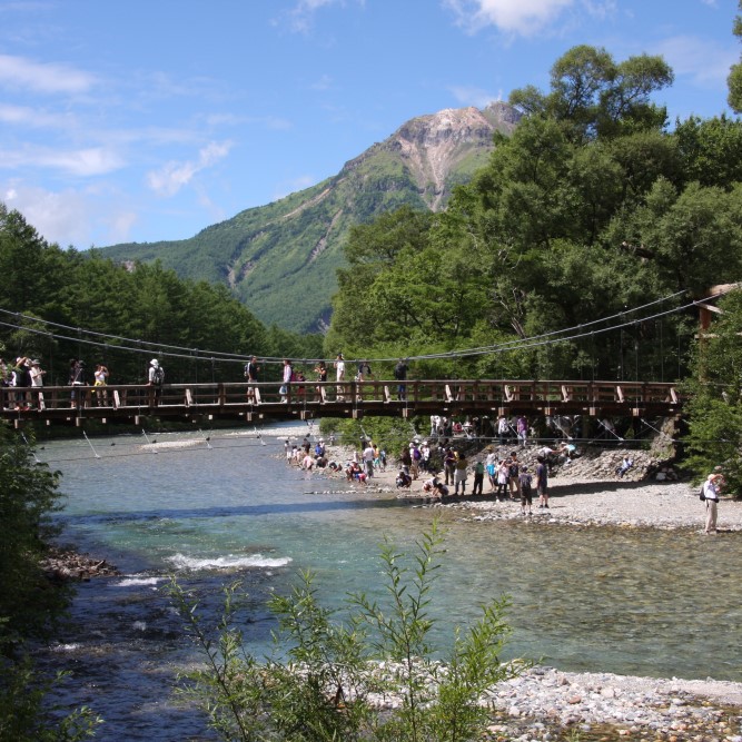 夏の梓川と穂高連峰